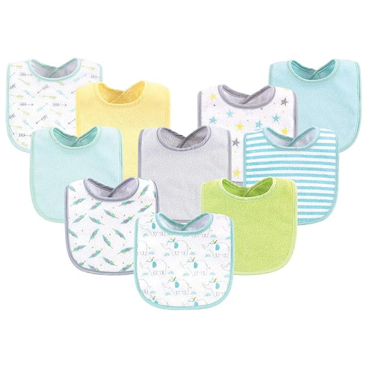 Luvable Friends Unisex Baby Cotton Terry Bibs, Neutral Elephant Stars, One Size