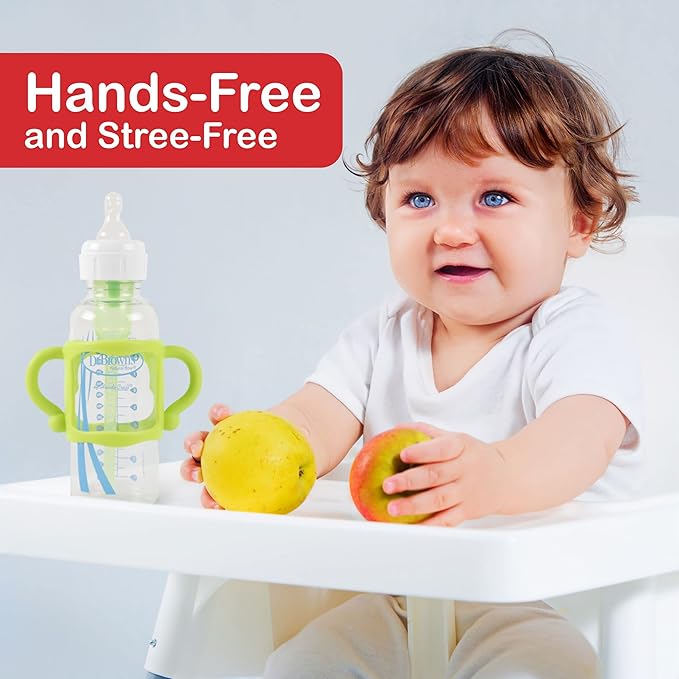 TonGass (3-Pack) Bottle Handles for Dr Brown Narrow Baby Bottles with Easy Grip Handles to Hold Their Own Bottle - BPA-Free Soft Silicone - Red Green and Blue