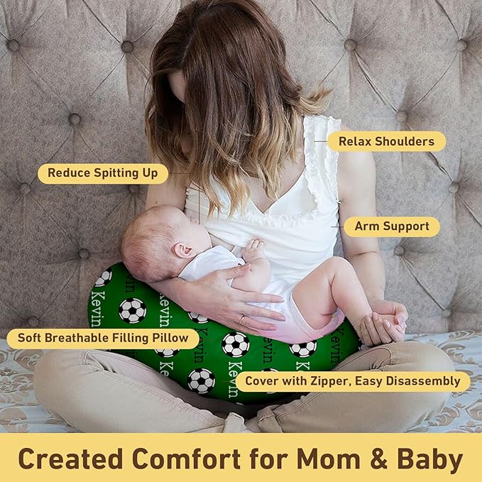 Dyoart Baby Nursing Pillow Cover, Custom Breastfeeding Bottle Pillow Slipcover, Personalized Gift for Infant Boys Girls, Ultra Comfortable Soft,Soccer Pattern(one Size)