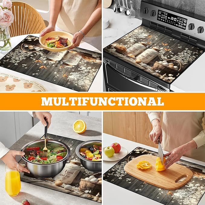 Multi-Design Silicone Stove Cover for Glass/Electric Stoves - 3-in-1 Heat-Resistant Protector Mat, Non-Slip Drying Rack 28"x20" (Shop Window)
