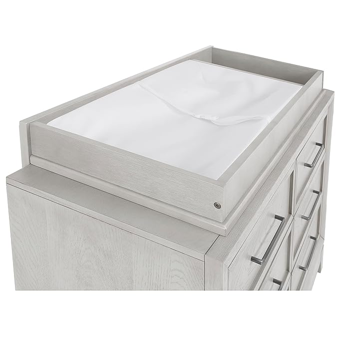 Evolur Mini Changing Tray in Porcini – Solid Wood Dresser Changing Station with Safety Brackets and Storage Compartments – Converts Dresser into Baby Changing Topper, Easy Assembly, ASTM Certified