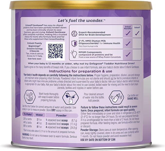 Enfamil Gentlease Easy to Digest Baby Formula, Brain Supporting DHA, for easing Fussiness, Gas, Crying and Spit-up, 19.9 Oz Can