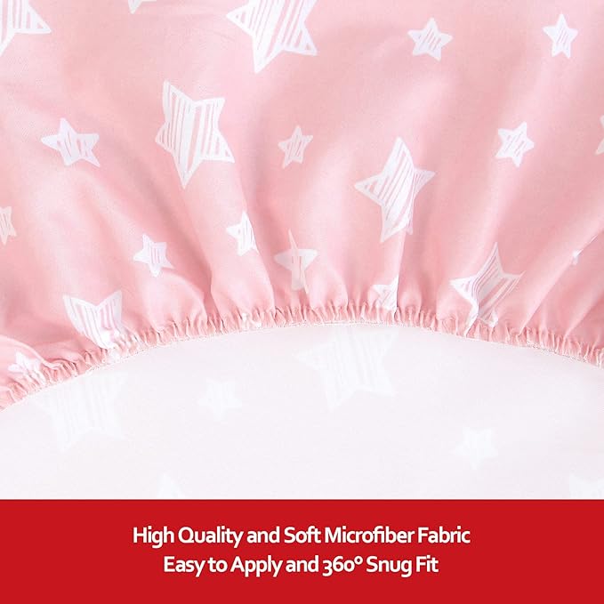 Pack and Play Sheets Girl, Mini Crib Sheets, Stretchy Pack n Play Playard Fitted Sheet, Compatible with Graco Pack n Play, Soft and Breathable Material, Grey & Pink