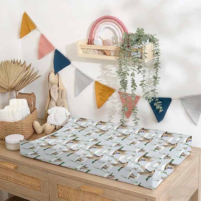 Changing Pad Cover for Baby Girls Boys, 32"/34" x 16" Safe Snug Diaper Change Table Pad Covers, Soft Stretchy Changing Pad Sheets Duck Hunting Mallard Hunter Theme Nursery Decor