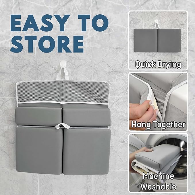Baby Bath Kneeler and Elbow Rest Pad Set - Non-Slip Quick Dry Bath Kneeling Pad and Bath Elbow Rest Pad with Pockets for Baby Bath Essentials