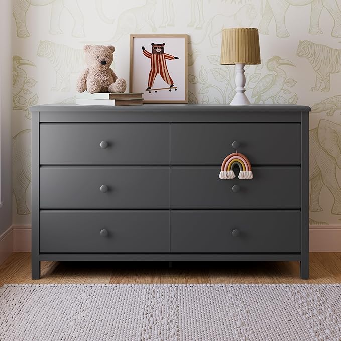 Storkcraft Alpine 6-Drawer Dresser (Gray) – GREENGUARD Gold Certified, Gray Dresser for Bedroom, Kids & Nursery Storage Drawers, Safety Interlocking Drawers, Pre-Installed Tracks, Kids Bedroom