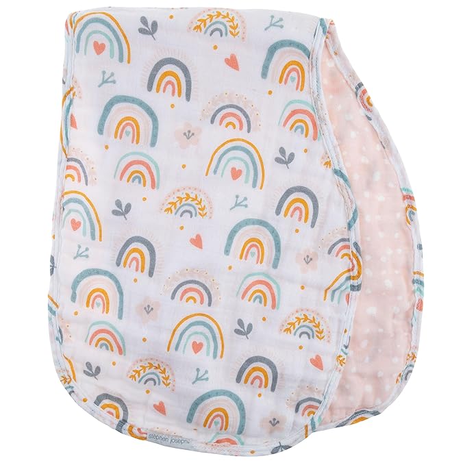 Stephen Joseph, Muslin Baby Burp Cloths, 2-Pack 100% Cotton, Burp Cloth for Baby Boys and Girls, Rainbow