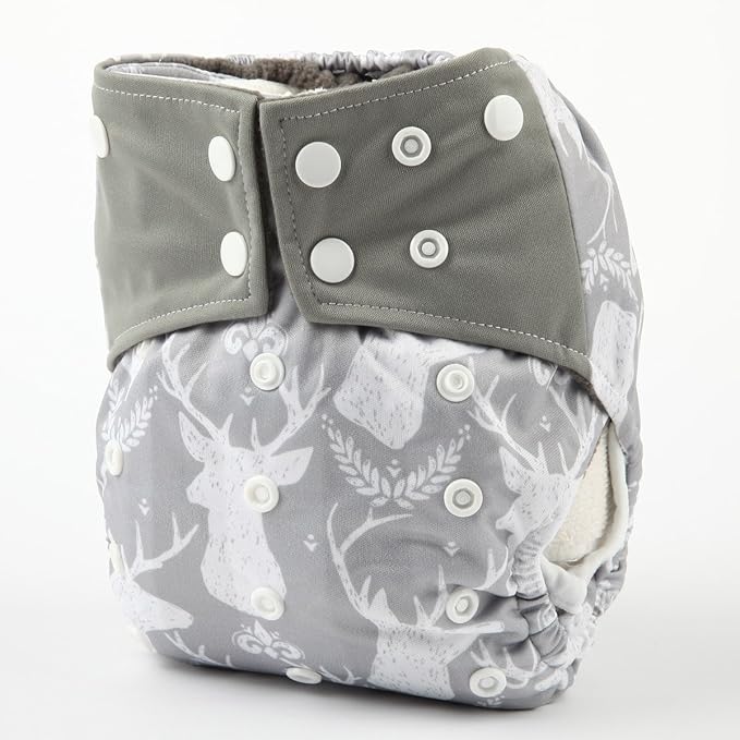 3 AIll in One Cloth Diapers Nappies for Night AIO Sewn in Insert Reusable Washable (Deer Pack)