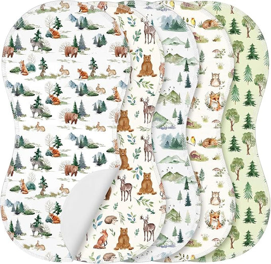 SmoothNovelty 5 Pack Woodland Animal Baby Burp Cloths Soft Absorbent Burping Rags for Newborns 19"x9" Spit up Cloths for Boy Girl Newborn Baby Shower Registry Gifts Set Nursery Decor
