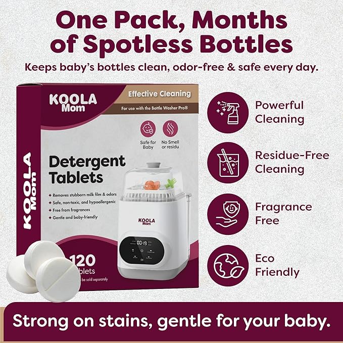 Detergent Tablets for Bottle Washer Compatible with Momcozy, Baby Breeza, Grownsy & All Bottle Washers - Removes Milk Residue, Grease & Odor from Bottles & Pump Parts - 120 PCS