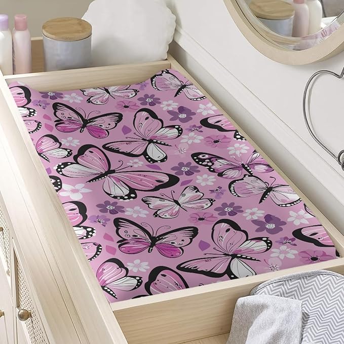 Changing Pad Covers for Boys Girls, Butterfly Diaper Changing Table Pad Cover Soft Breathable Changing Mat Cover for 32''x16 Cute Birthday Gifts for Baby