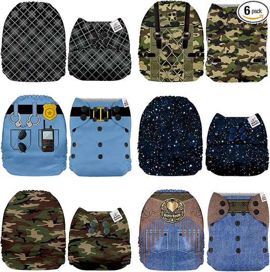 Mama Koala 1.0 Cloth Diapers for Babies, 6 Pack Pocket Shell Only (NO Inserts) - One Size Washable and Reusable Pocket Diapers for Newborns and Toddlers - 160037