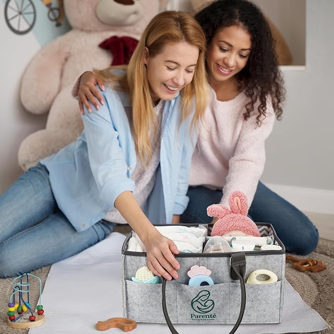 Diaper Caddy Organizer for Baby Essentials, Portable Nursery Storage Bin with Handles, Large Capacity for Diapers, Wipes, Toys, Changing Table or Car, Felt Diaper Organizer