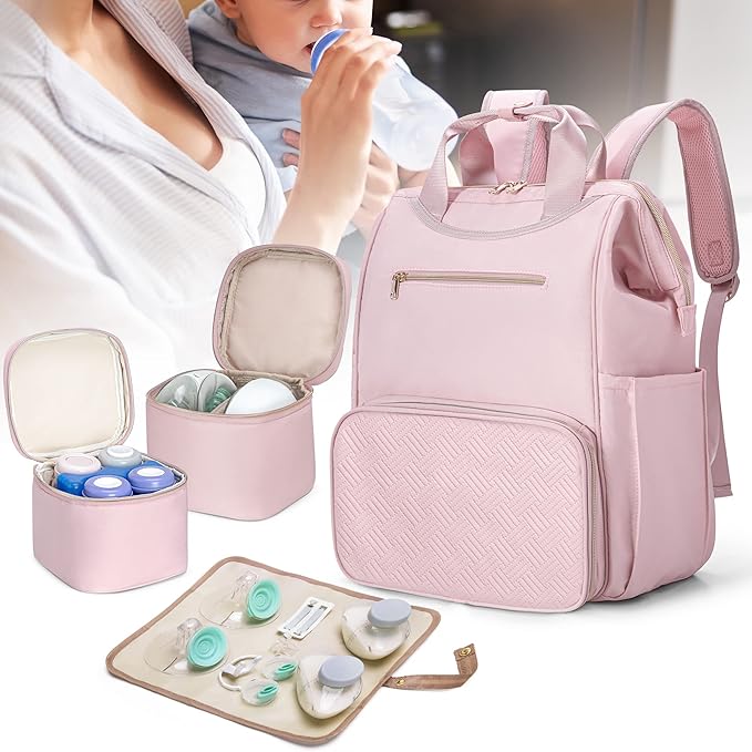 Fasrom Wearable Breast Pump Bag Backpack with Cooler and Pump Tote Bag, Compatible with Momcozy, Medela and Elvie Hands Free Pumps, Pink (Patent Design)