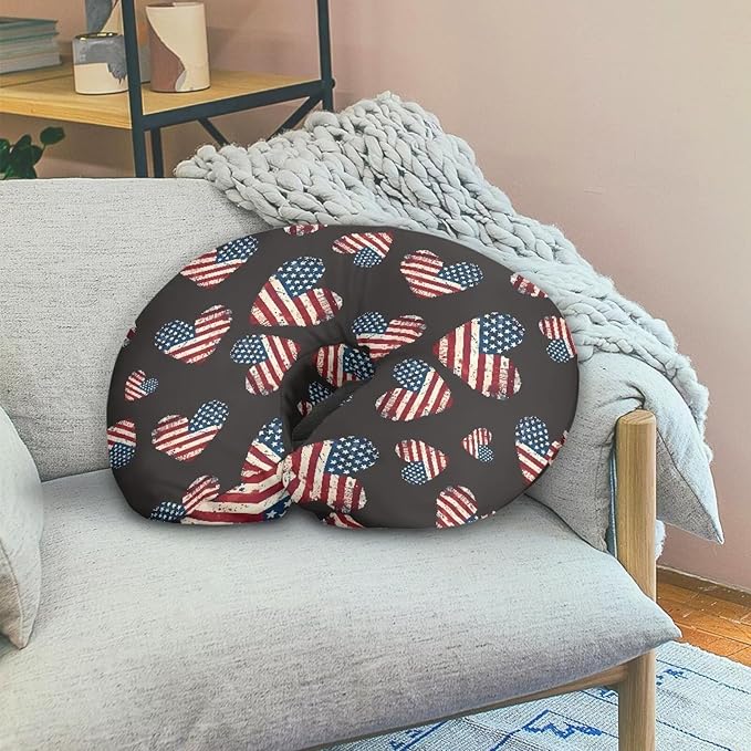 America Flag Nursing Pillow Cover Heart Shape Flags Fits The Original Support for Breastfeeding, July 4th Bottle Feeding Slipcover for Breastfeeding Pillows