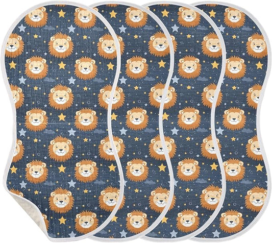 4Pcs Cute Lion Burp Cloth,Unisex Large Absorbent Soft Cotton Muslin Burping Cloths for Newborn Boys Girls,11x22in,A111664