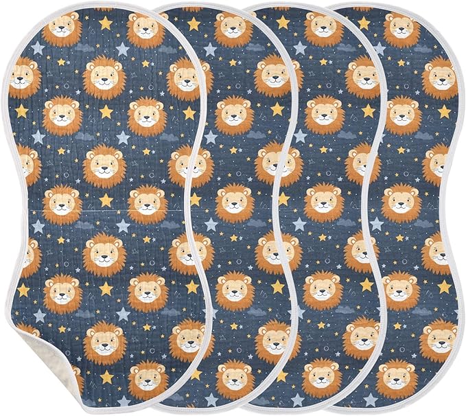 2Pcs Cute Lion Burp Cloth,Unisex Large Absorbent Soft Cotton Muslin Burping Cloths for Newborn Boys Girls,11x22in,A111664