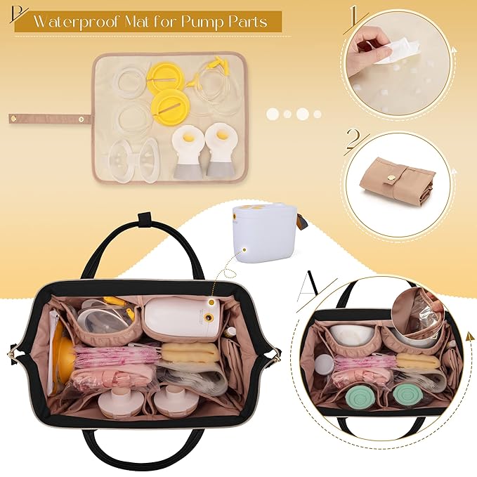 Fasrom Small Breast Pump Bag Backpack with Cooler Compatible with Momcozy and Medela Pumps, Pumping Tote with Waterproof Mat, Black