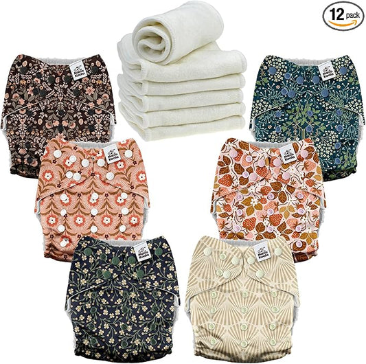 Mama Koala 3.0 Cloth Diapers for Babies, 6 Pack One Size Washable and Reusable Pocket Diapers for Newborns and Toddlers (Blossom)