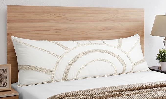 Sweet Jojo Designs Ivory Boho Chic Sun Boy Girl Unisex Body Pillow Cover Case Decorative Accent Long Couch Kid Bed Pregnancy Pillowcase 54x20 Off White Cotton Bohemian Shabby Southwestern Beige Fringe