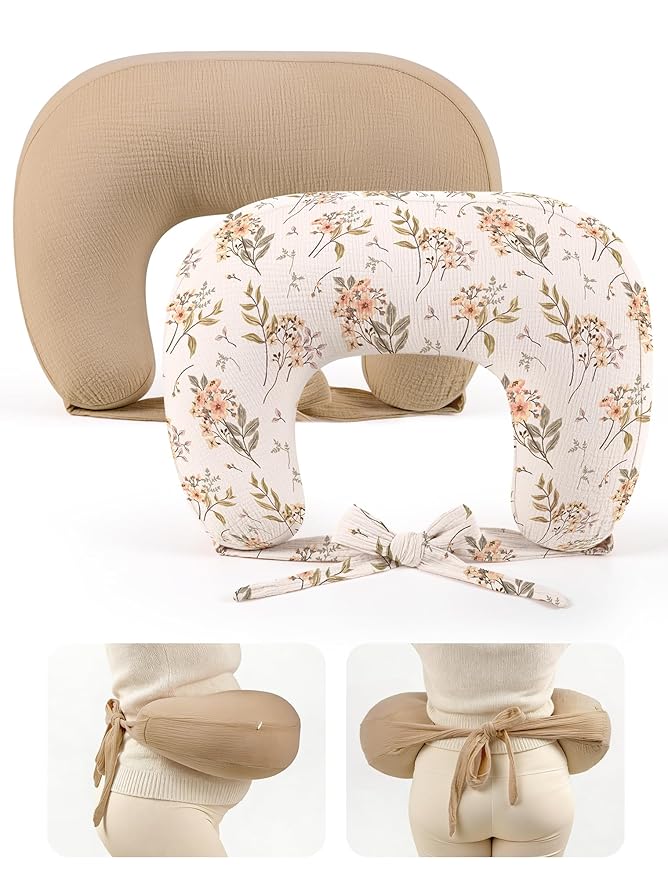 lulumoon Muslin Nursing Pillow Covers - 2-Pack Soft Cotton Slipcovers for Breastfeeding & Bottle-Feeding - Extension Strap for Snug Fit & No Sliding - Hidden Zipper Safety for Newborn Baby