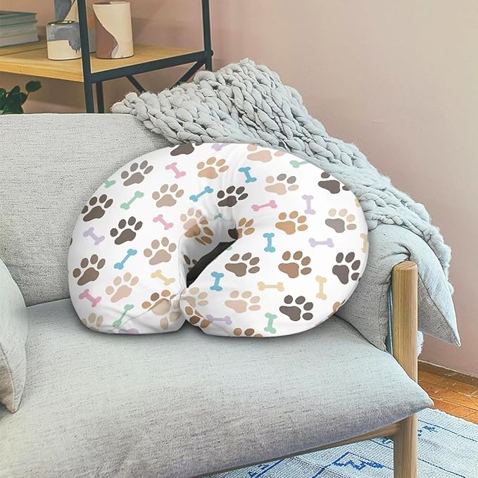 Multi Paw and Bone Breastfeeding Pillow Slipcover for Baby Newborn U-Shaped Breastfeeding Pillowcase Cushion Cover Stretchy Replaceable Pillow Cover Slipcover