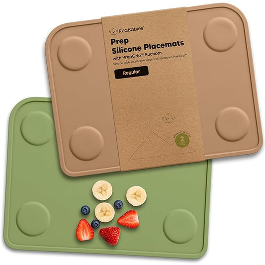 KeaBabies 2pk Silicone Placemats for Toddlers, Kids - 12x9 Non Slip Suction Baby Silicone Placemat for Restaurants, Dining Table,Travel, Easy to Clean, Food Grade/BPA-Free,Small Baby Table Mat(Desert)