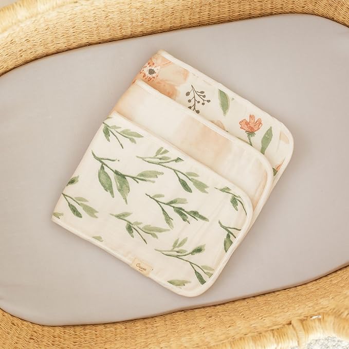Crane Baby Muslin Baby Burp Cloths, Lightweight Absorbent Burp Cloth, Pink Floral, Set of 3, 7” x 20”, Newborn Baby Essentials, Burp Cloths Baby Boy, Burp Cloths Baby Girl, Baby Newborn Essentials