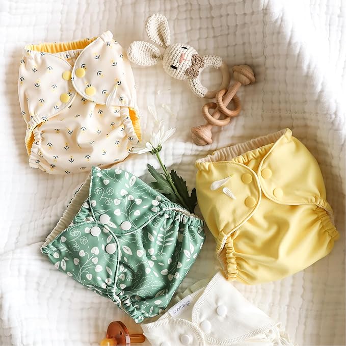 Esembly Cloth Diaper Cover - Reusable Swim Diaper, Waterproof, Breathable - Adjustable Outer Layer Over Absorbent Inner for Blowout Protection - Botany, Size 2 (18-35lbs)