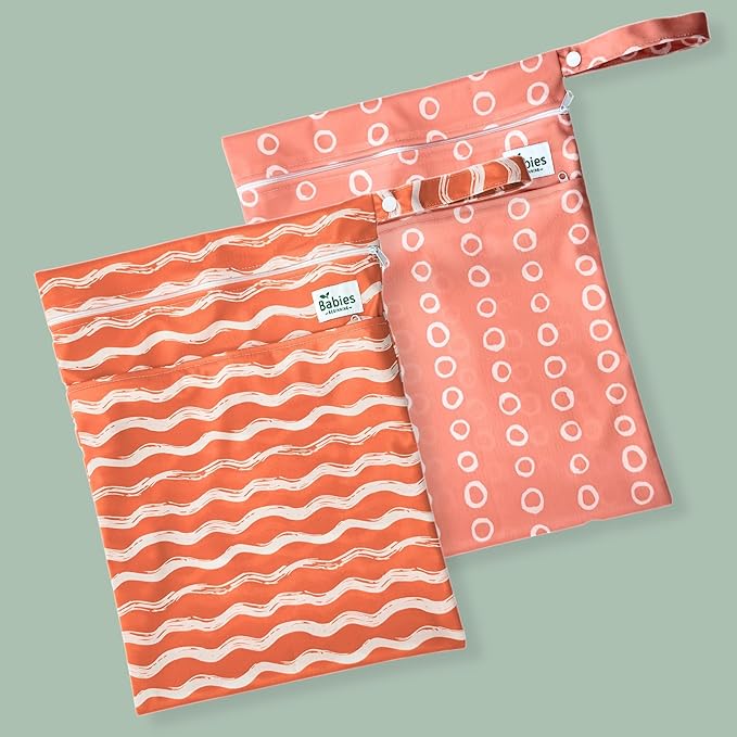 2-Pack Wet Bags – Waterproof Travel Bags for Cloth Diapers, Baby Essentials & Swimwear – Reusable Wet Dry Bag with Double Zipper & Handle for Diaper Bag & Beach Trips (Dotted Drift)