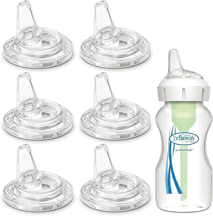 Sippy Spout Nipple Replacements Compatible with Dr. Brown’s Wide-Neck Bottles, Ultra-Soft, Leak-Proof Transition Spout, Food Grade Silicone, 6m+, 6-Pack