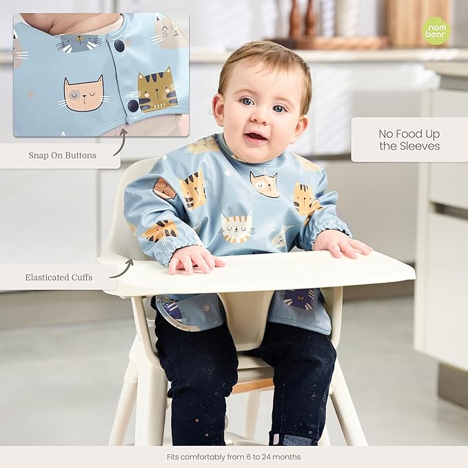 Waterproof Smock Baby Bibs for Eating (Boy or Girl 6-24 Months) - Toddler Long Sleeve Bib for Baby Led Weaning
