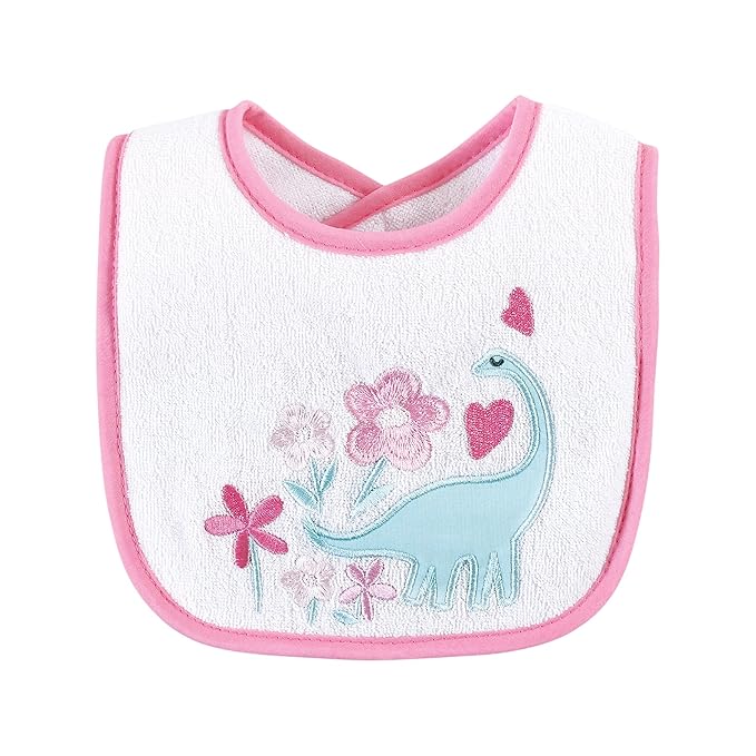 Hudson Baby Unisex Baby Cotton Terry Drooler Bibs with Fiber Filling, Girl Dino, One Size