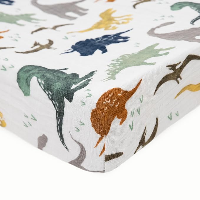 Little Unicorn Changing Pad Cover for Newborns & Infants | Soft & Breathable Muslin Fabric | Baby Diaper Changing Table Pad Cover (Dino Friends)