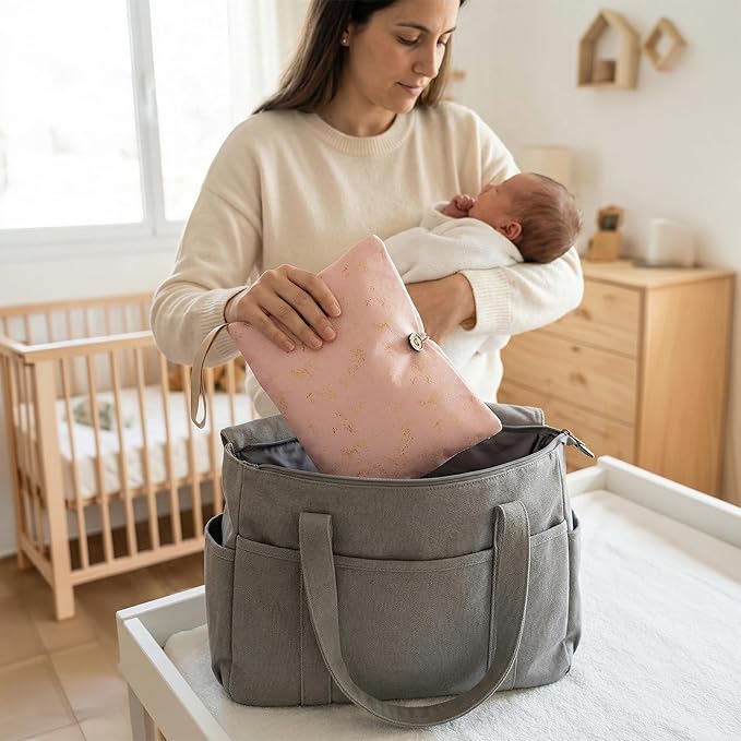 HAMUR Baby Diaper Bag Organizer – Compact & Foldable Stroller Pouch for Newborn Essentials | Travel-Friendly | Fits Boys & Girls (Solid Pink)