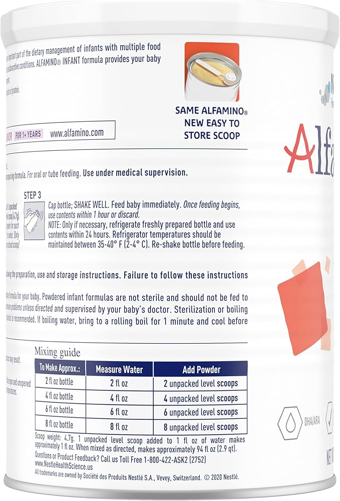 Alfamino Infant Formula, Hypoallergenic Amino Acid Based Infant Formula with Iron, for Multiple Food Allergies, 0-12 Months, 14.1 Ounce (Pack of 6)