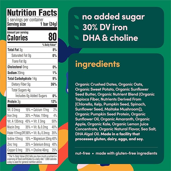 Cerebelly Organic Toddler Smart Bars 40-Count, Apple Kale Smart Bars, 16 Brain-Supporting Nutrients, No Added Sugar, Gluten Free, Nut Free, Kids Snacks