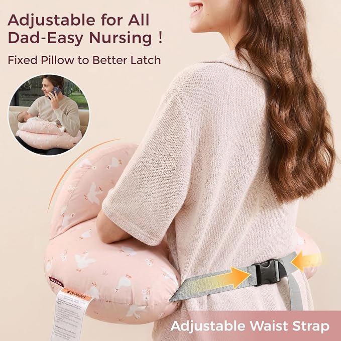Momcozy Original Nursing Pillow for Breastfeeding-Innovative Safety Guard- Wider Feeding Pillows for More Support for Mom & Baby- Easier Nursing & Hand Free- Fit for All, Removable Cotton Cover