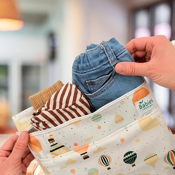 2-Pack Wet Bags – Waterproof Travel Bags for Cloth Diapers, Baby Essentials & Swimwear – Reusable Wet Dry Bag with Double Zipper & Handle for Diaper Bag & Beach Trips (Olive Skies)