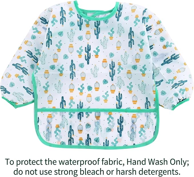 PandaEar (3 Pack Long Sleeve Bibs| Waterproof Full Sleeve Bib for Baby Infant Toddler 6-36 Months