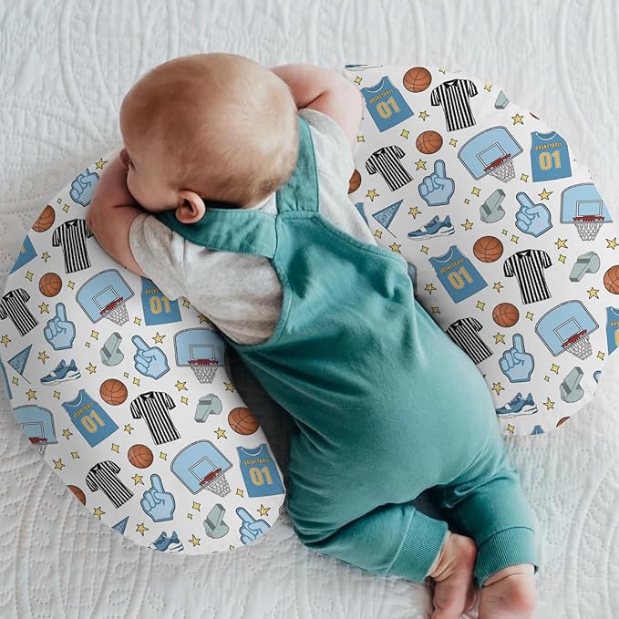 Basketballs Baby Nursing Pillow Covers for Boy Girl Basketballs Fan Stars Suits Nursery Pillowcase for Breastfeeding Pillows Outdoor Sports Lovers Gift Soft Stretchy Slipcover for Newborn Infant