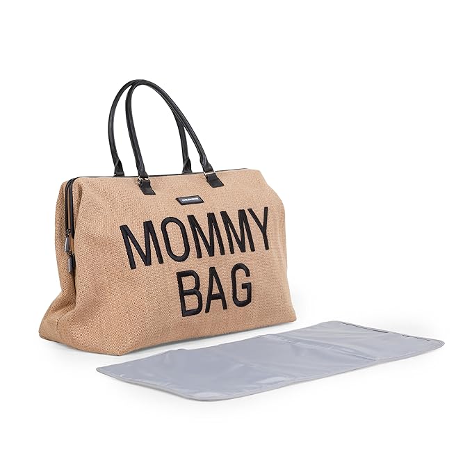 Childhome Original Mommy Bag - Large Baby Diaper Tote, Hospital and Travel Bag, Pregnancy Must Haves (Raffia Natural)