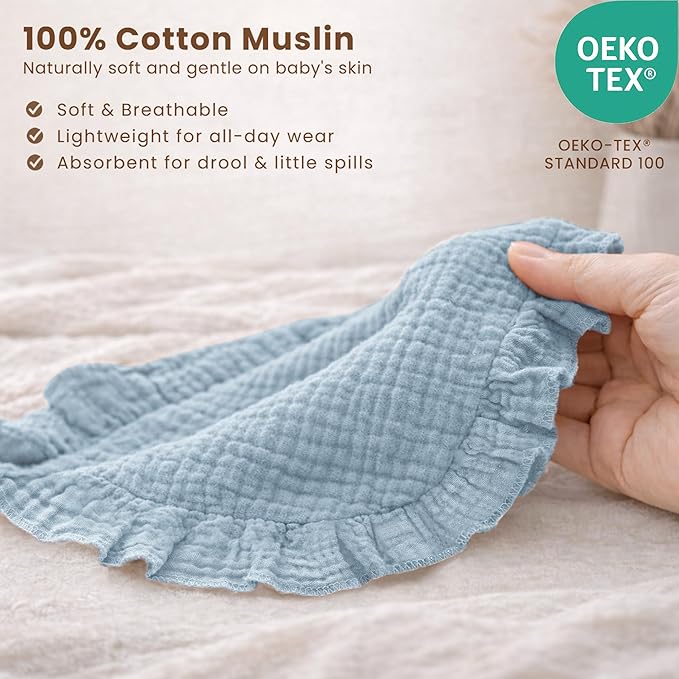 Konssy Muslin Baby Bibs for Girls – Soft 100% Cotton Drool Bibs, Ruffle Trim for Newborns & Toddlers 0-36 Months 3-Pack