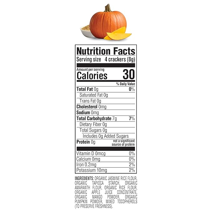 Happy Baby Organics Baby Snacks, Gentle Teething Crackers, Gluten Free & Vegan, Mango & Pumpkin, 12 Count (Pack of 6)
