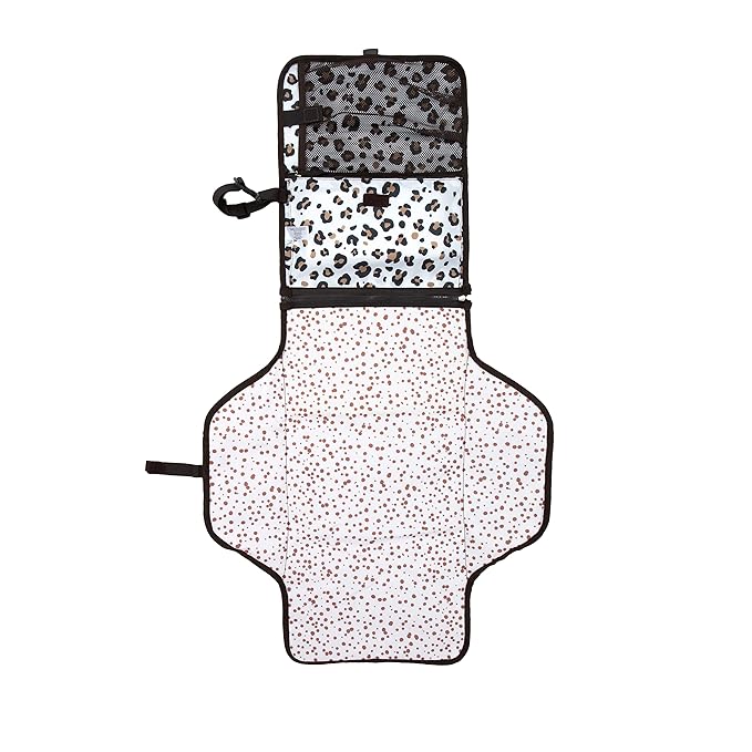 Nuby Portable Baby Changing Pad Station, Quick Wipe Clean Changing Mat with Built-in Pillow, Leopard Print