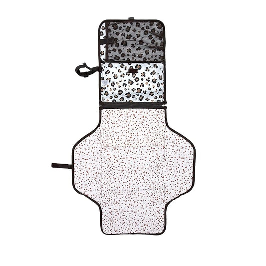 Nuby Portable Baby Changing Pad Station, Quick Wipe Clean Changing Mat with Built-in Pillow, Leopard Print