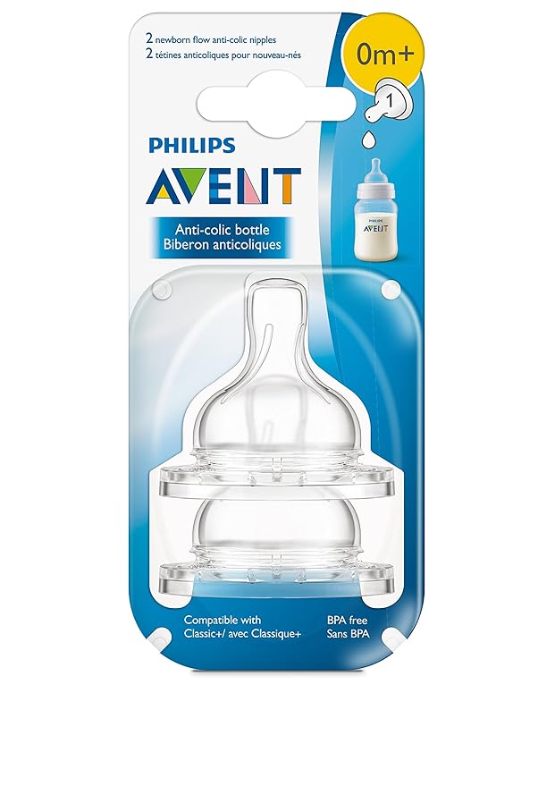 Philips AVENT Anti-Colic Nipple, Clear, Newborn (Pack of 4) (SCF421/27)