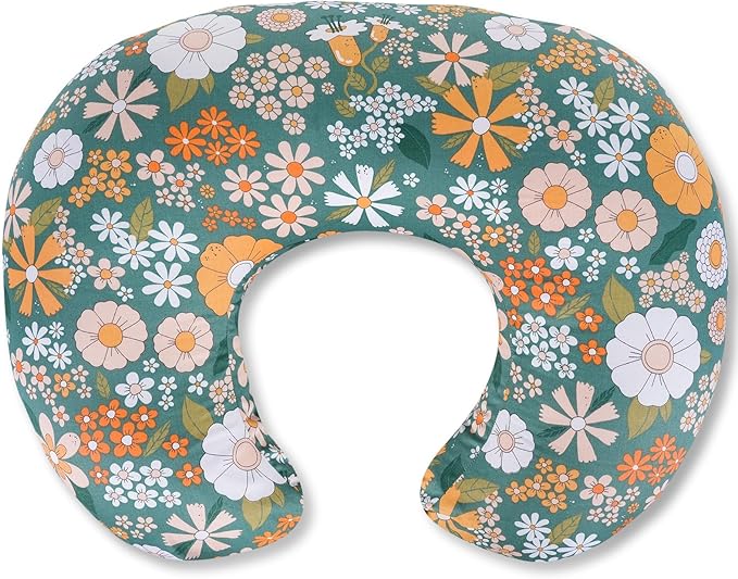 Ergonomic Nursing Pillow for Breastfeeding & Bottle Feeding, Breastfeeding Pillow to Reduce Back Neck Strain, Suitable for Breastfeeding Mom & Baby, Washable Cotton Cover(Flower Green)