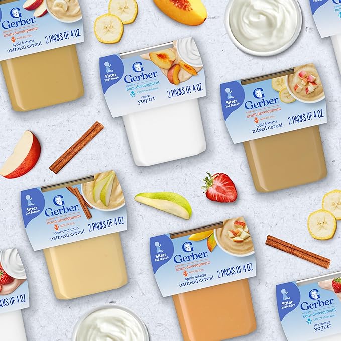 Gerber Stage 2 Baby Food, Apple Mango Oatmeal Cereal Puree Tubs, Baby Cereal, 16PK
