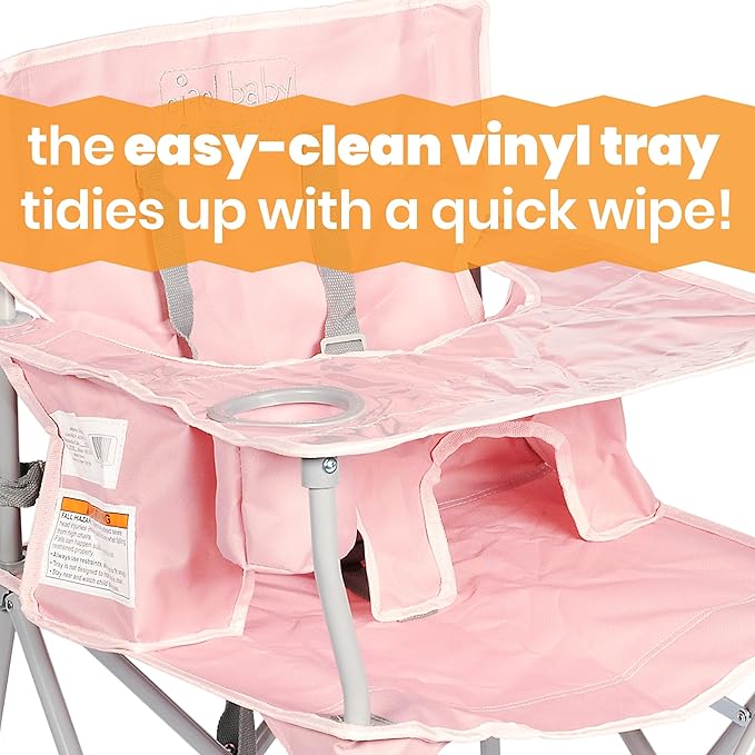 ciao! Baby Portable High Chair for Babies and Toddlers, Fold Up Outdoor Travel Seat with Tray and Carry Bag for Camping, Picnics, Beach Days, Sporting Events, and More (Blush)